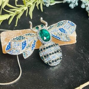 Bee‎ Lunar Moth Pendant Necklace Silver Tone | Witchy Moon Jewelry | Mystical